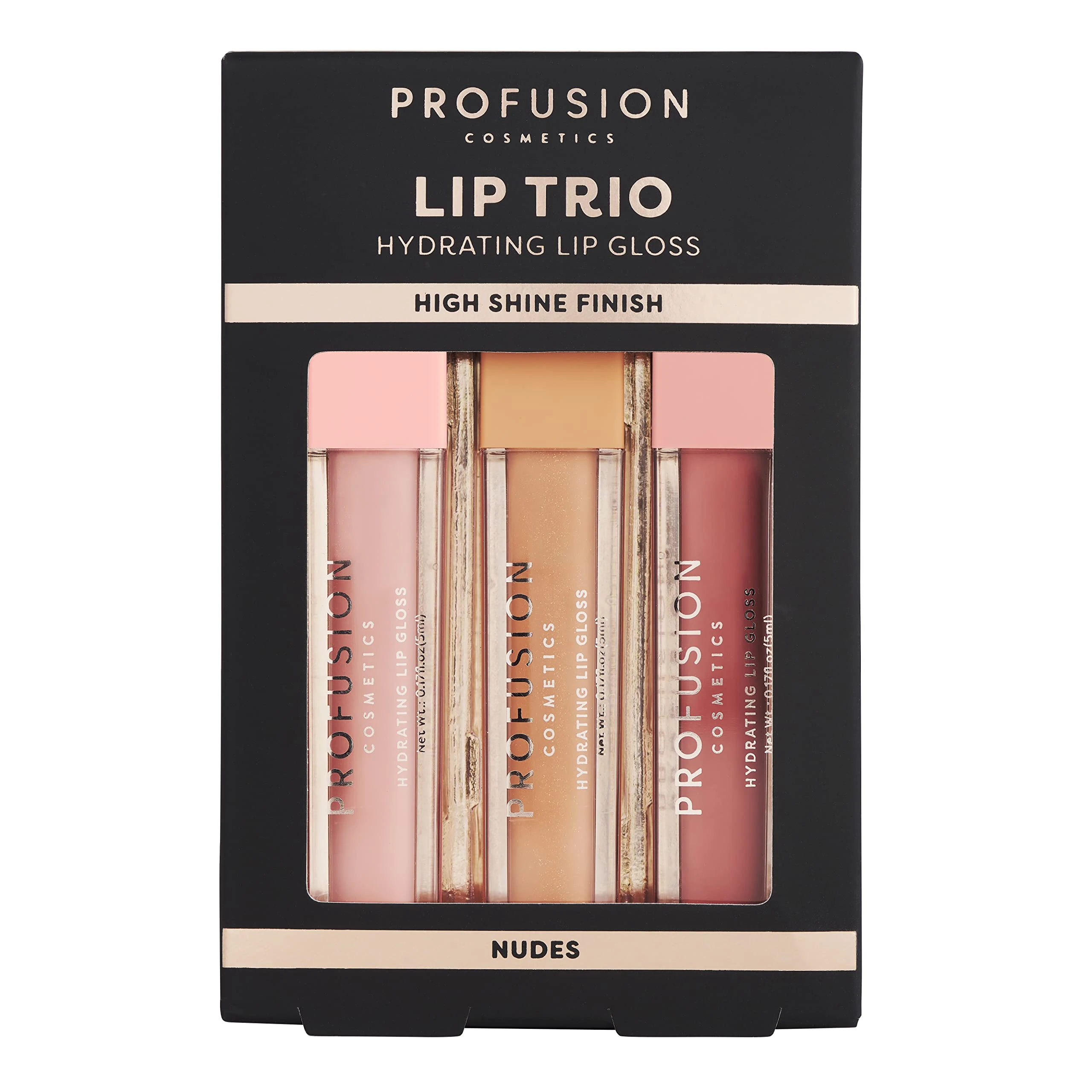 Profusion Cosmetics Lip Trio Hydrating Lip Gloss with High Shine Finish for All Skin Types, Achieve Luscious Lip with Bold and Nourishing Lip Gloss Set – Nudes