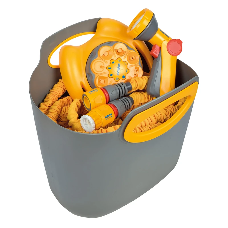 HOZELOCK - Watering Kit Superhoze City Plus 15m : Ideal for Small Spaces, Balconies, Terraces, Expandable Hose, Up to 3X Original Length (max 15m), 2 Aquastop Fittings: Ready to Use [100-100-218] - Image 1
