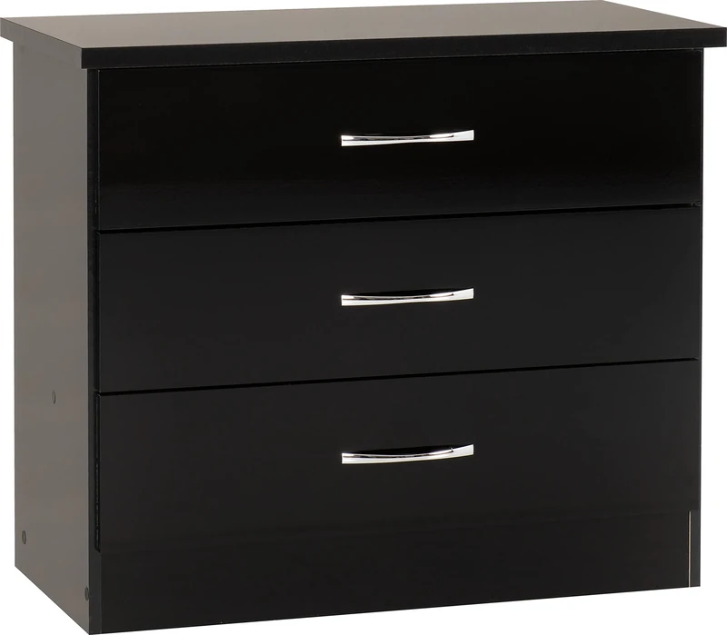 Seconique Nevada 3 Drawer Chest in Black Gloss