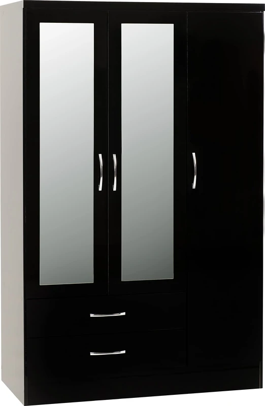 Seconique Nevada 3 Door 2 Drawer Wardrobe in Black Gloss