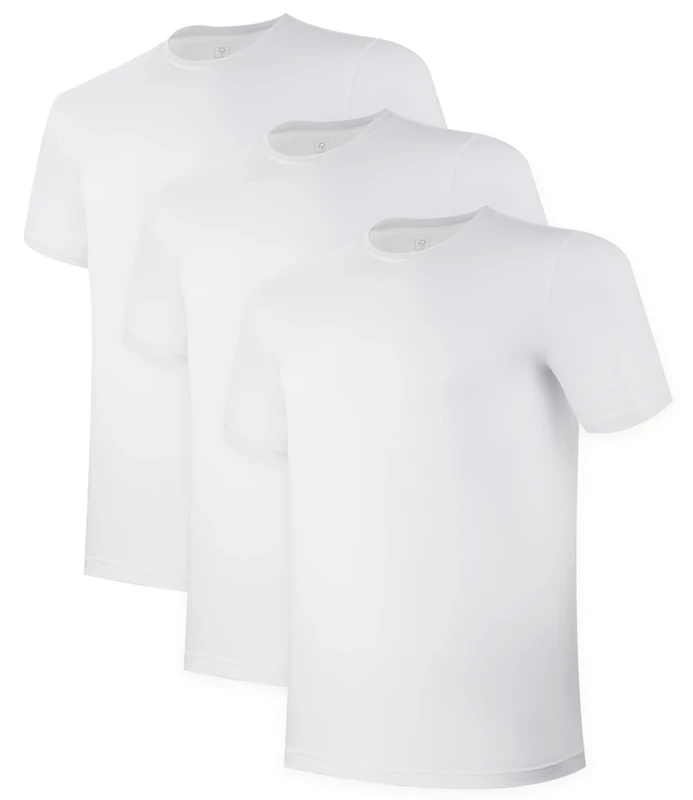 BAMBOO COOL Men's Undershirt Moisture-Wicking T-Shirts Stretch Crewneck Soft Tees for Men,3 Pack, White, Medium