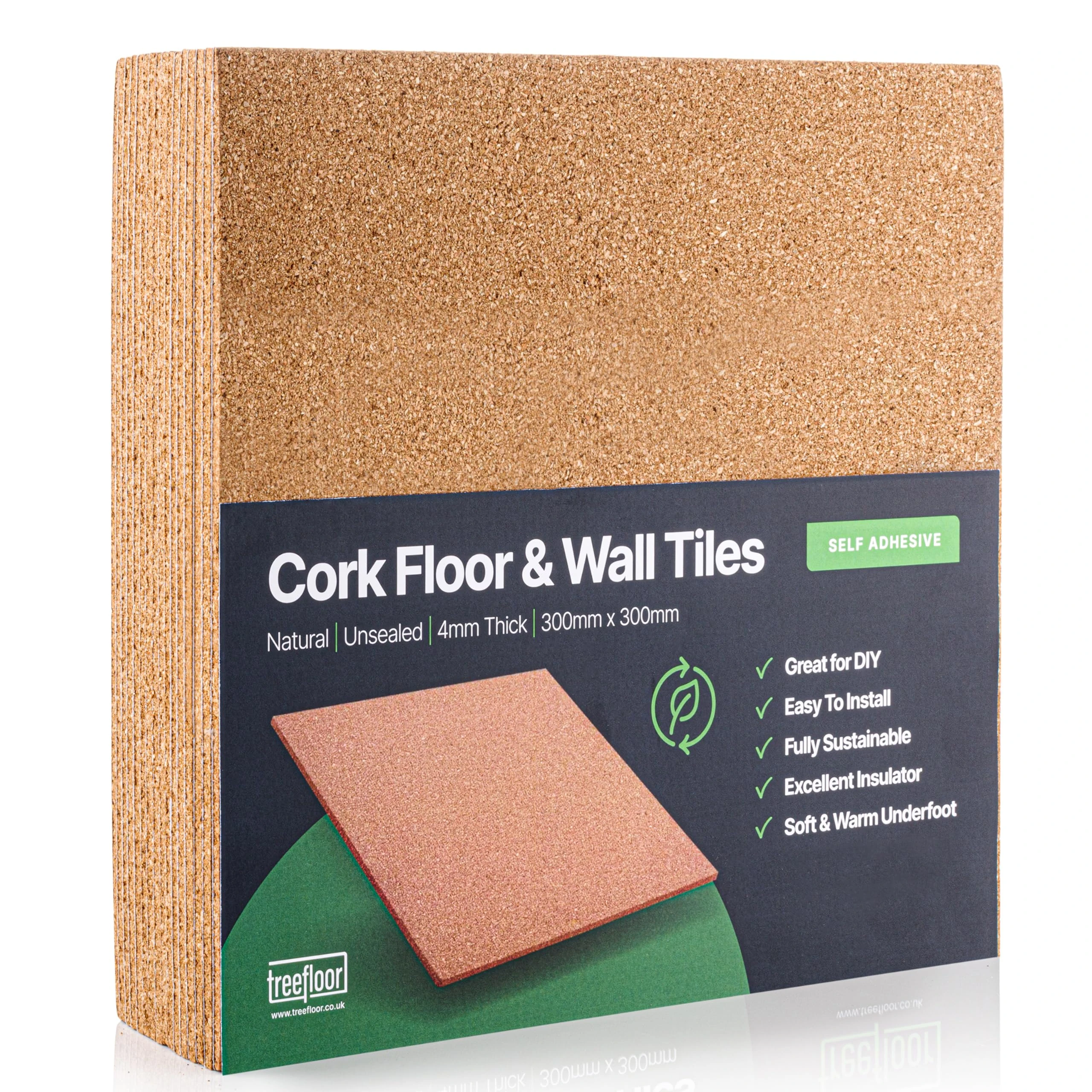 Treefloor Natural Self-Adhesive Cork Tiles (300mm x 300mm x 4mm, 16, Tiles)