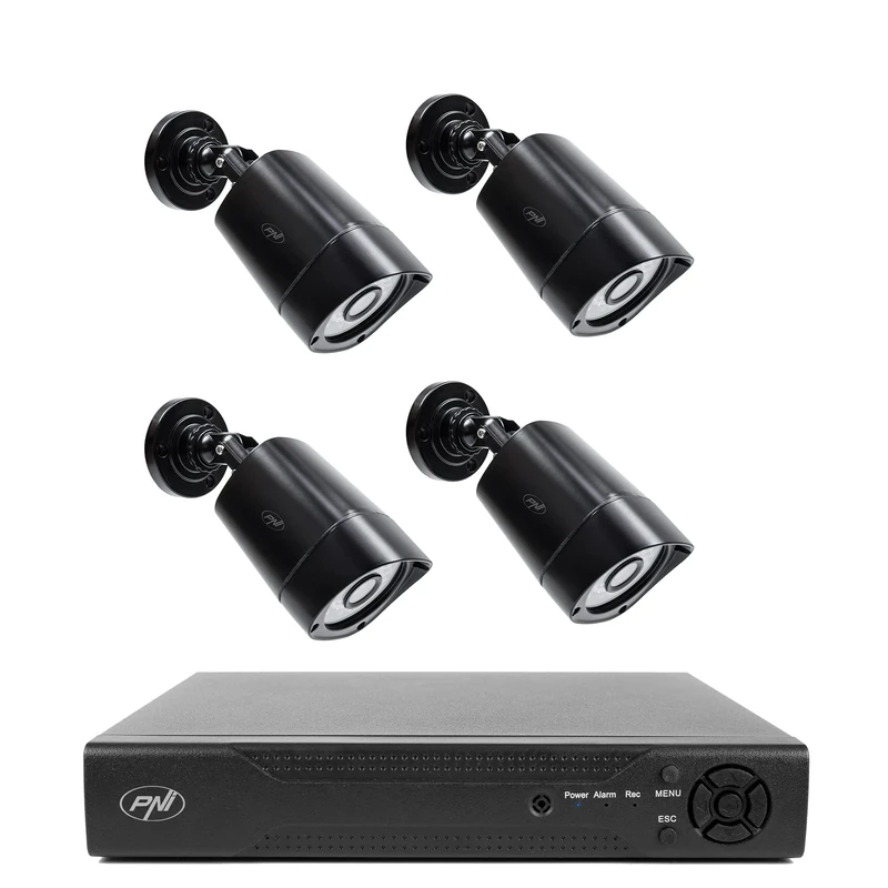 NVR PNI House IP716 video surveillance package, 16 channels 4K, H.265, 4 PNI IP5MP cameras with 5MP, IP66