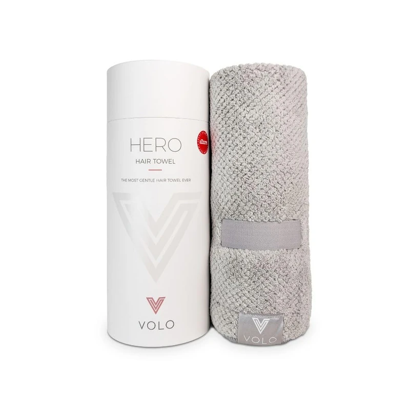 VOLO Hero Microfiber Hair Towel | Super Absorbent, Ultra-Soft, Fast Drying | Reduce Dry Time by 50% | Large, Premium Wrap Towel for All Hair Types | Anti-Frizz, Anti-Breakage, Hands-Free | Luna Gray - Image 1