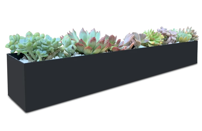 Modern Metal Trough Succulent Planter - Rectangle - 32" Window Sill - Indoor/Outdoor - Black