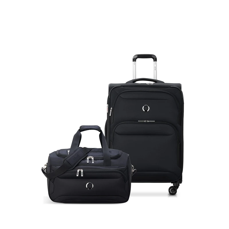 DELSEY Paris Sky Max 2.0 Softside Expandable Luggage with Spinner Wheels, Black, 2-Piece Set (24/Duffle), Sky Max 2.0 Softside Expandable Luggage with Spinner Wheels