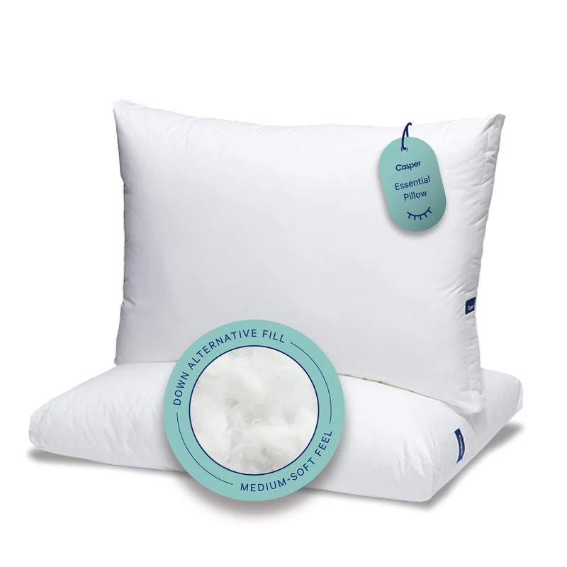 Casper Sleep Essential Pillow for Sleeping, Standard, Two Pack, White 2 Count