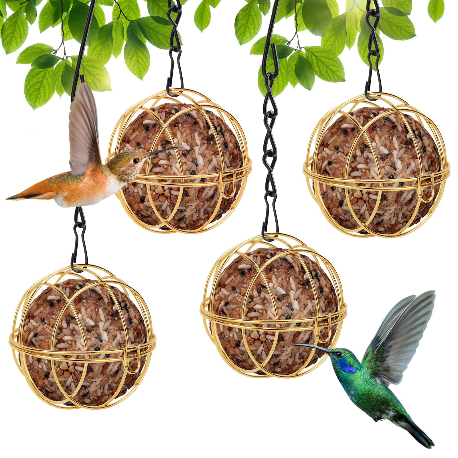 Fat Ball Feeder Hanging, Metal Fat Ball Bird Holder with 4 S-shaped hooks for Outdoor Garden Wildlife Little Birds Sparrow
