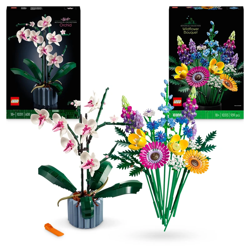 LEGO Icons Botanicals Bundle: Includes Wildflower Bouquet (10313) and Orchid (10311), Botanical Collection Sets with Artificial Flowers and Plants, Crafts for Adults, Home Decor Gift for Her or Him