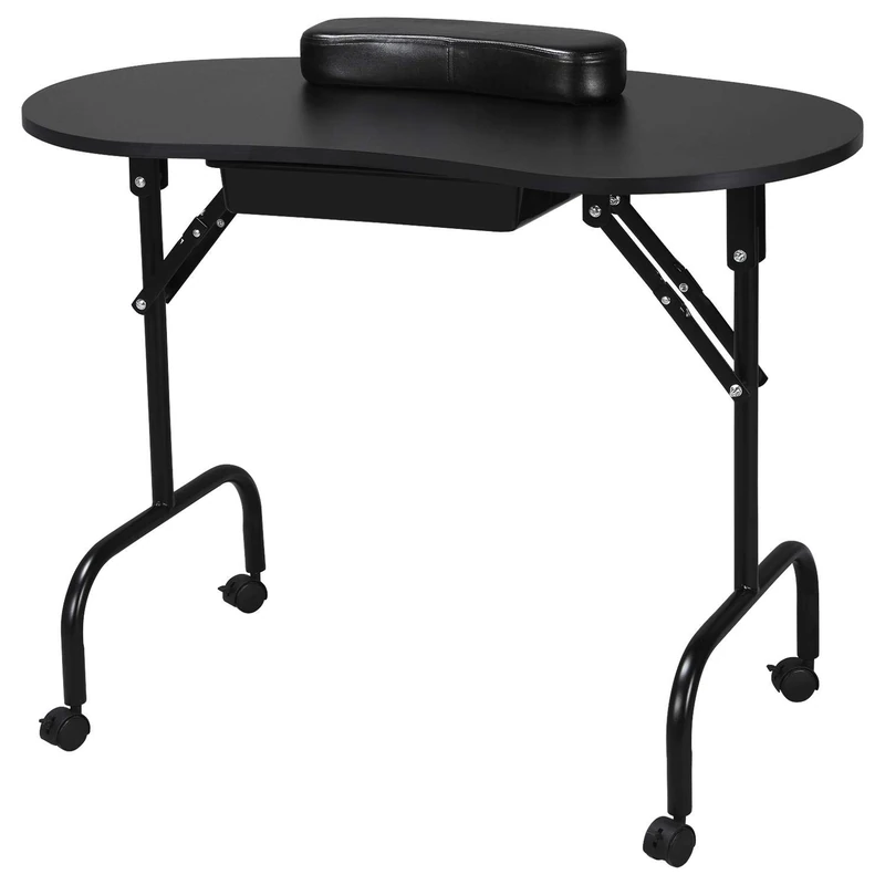 Yaheetech 37-inch Foldable Nail Table - Portable Manicure Beautician Station w/Lockable Wheels for Spa Beauty Salon, Black - Image 1