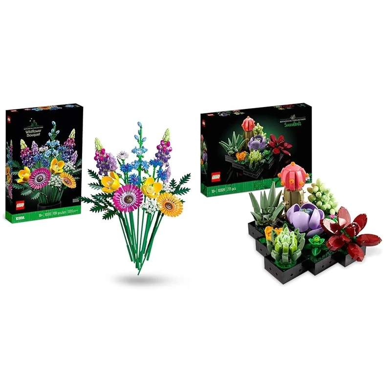 LEGO 10313 Icons Wildflower Bouquet Set, Artificial Flowers with Poppies and Lavender, Crafts for Adults, Home Décor, Botanical Collection & 10309 Icons Succulents Artificial Plants Set
