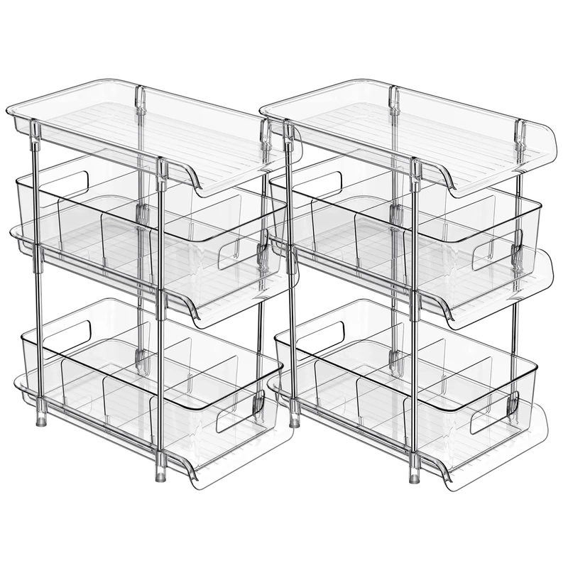 XIANKE 2-Set 3-Tier Clear Bathroom Organizer - Pull-Out Storage