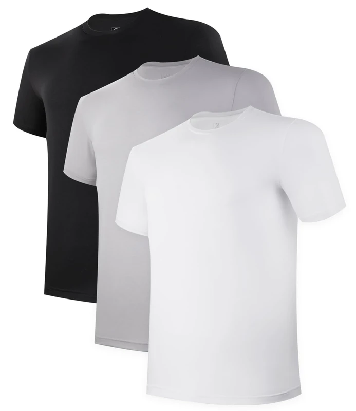 BAMBOO COOL Men's Undershirt Moisture-Wicking T-Shirts Stretch Crewneck Soft Tees for Men,3 Pack, Bai/HEI/Yh, Large