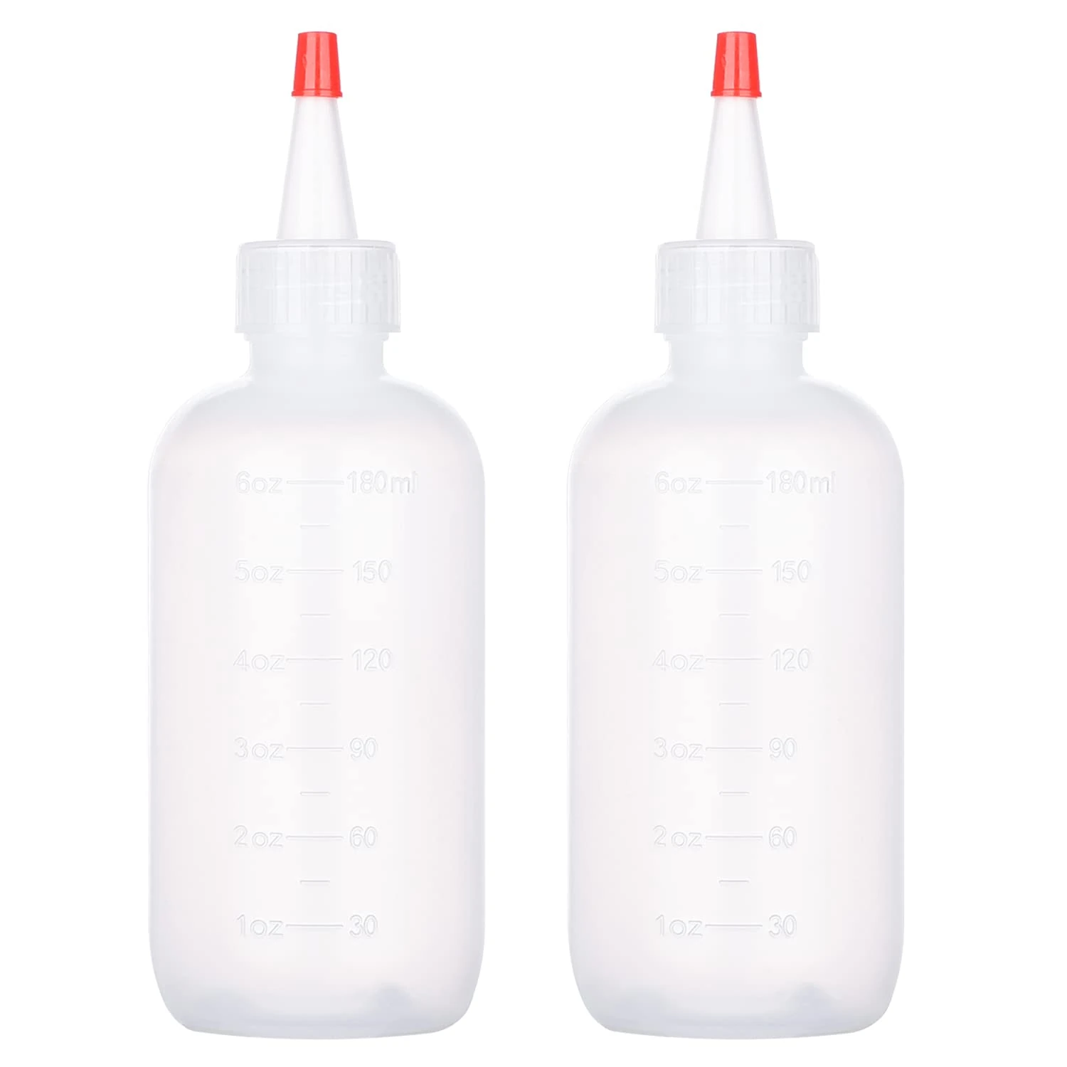 AOVNA 2 Pack Applicator Bottles with Tip Squeeze Plastic Graduated Bottles for Salon Hair Care (180ml), Red