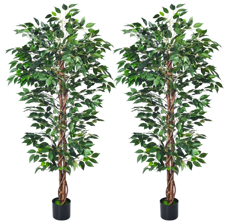 HAIHONG Artificial Ficus Tree 5FT Faux Silk Plants with Sturdy Plastic Nursery Pot,Fake Ficus Trees for Home Office Farmhouse Indoor Outdoor Decor Perfect Housewarming Gift (5FT-2Packs)