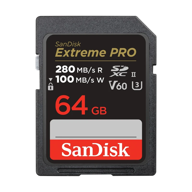 SanDisk 64GB Extreme PRO SDXC, Card up to 280MB/s, UHS-II, Class 10, U3, V60