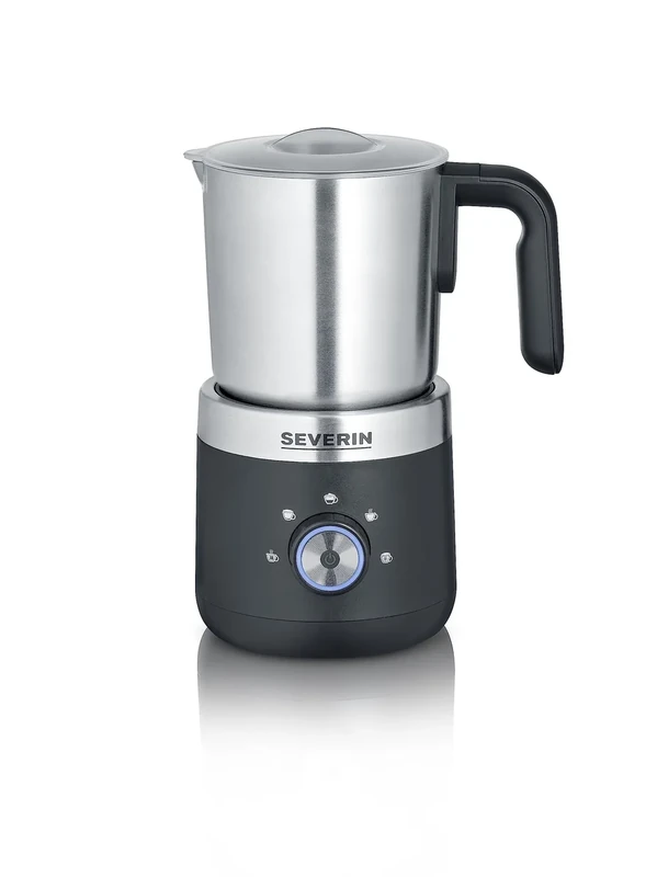 SEVERIN Milk Frother, Electric Milk Frother with Stainless Steel Milk Container, Milk Frother for Cold and Warm Frothing, Black/Silver/Stainless Steel, SM 3588