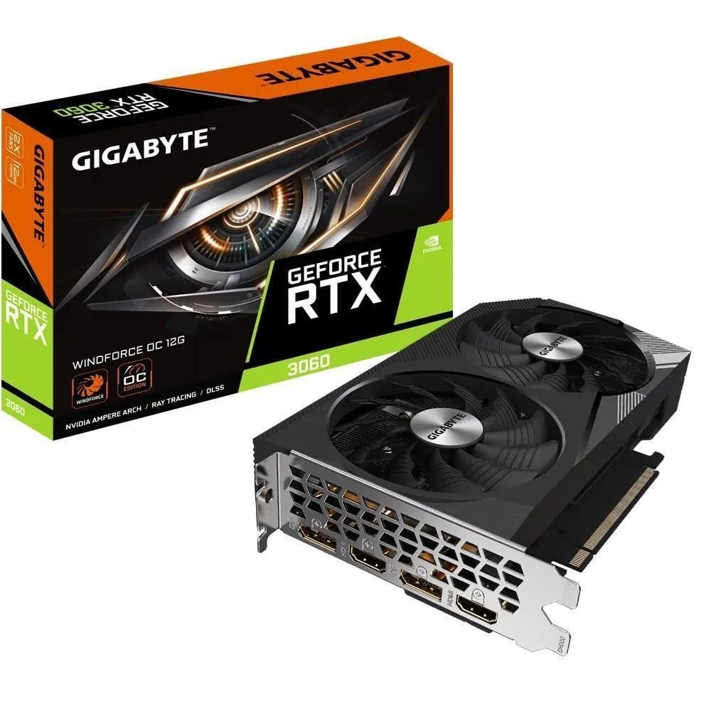 Gigabyte NVIDIA GeForce RTX 3060 WINDFORCE OC V2 Graphics Card - 12GB GDDR6, 192-bit, PCI-E 4.0, 1792MHz Core Clock, 2x DP 1.4, 2 x HDMI 2.1, NVIDIA Ampere - GV-N3060WF2OC-12GD