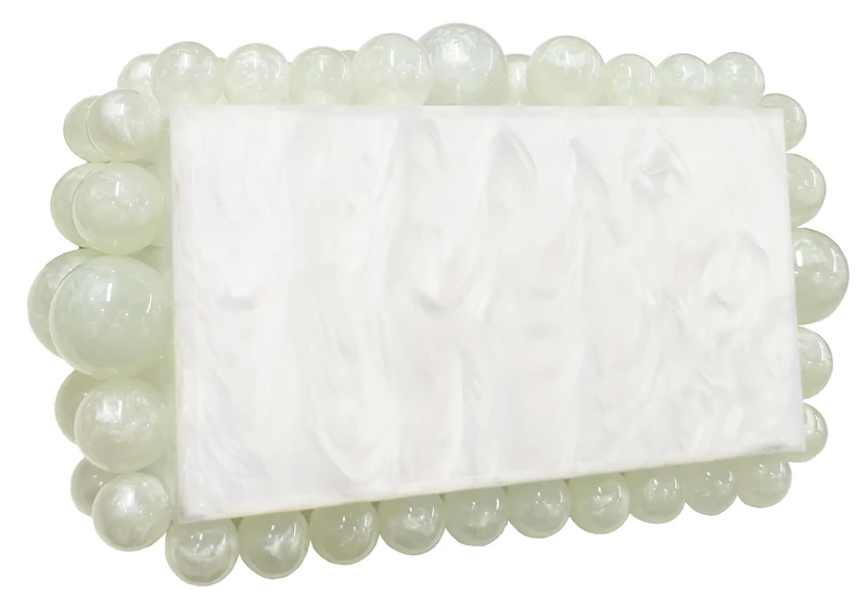 URAWOW Acrylic Evening Handbag Beads Bag for Women Graceful Shoulder Bag Satchel Marble Clutch Purses for Wedding Party 2023, White, One Size