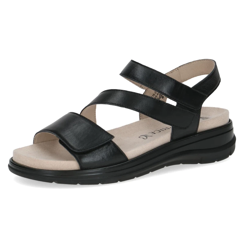 CAPRICE Women Sandals flat Leather Comfortable, Black (Black Nappa), 6 UK