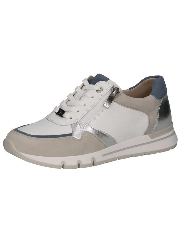 CAPRICE Comfort Women's Flat Leather Trainers with Zip, White Silver, 7 UK