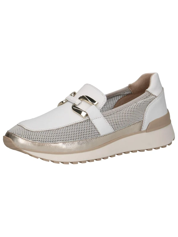 CAPRICE Women's Platform Loafers Sporty, White (White/Lt Gold), 4 UK
