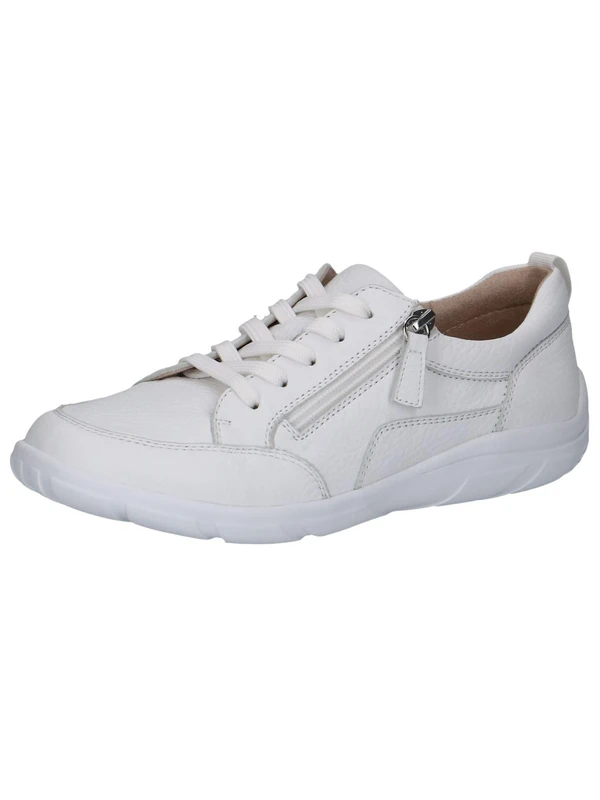 CAPRICE Women's Low-top Leather Sneakers with Zipper, White (White Deer), 4 UK
