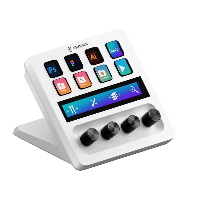 Elgato Stream Deck + White - Studio Controller with LCD Keys, Dials, and Touch Strip for Post Production in Adobe Premiere Pro, Photoshop, DaVinci Resolve, Final Cut Pro - Workflow Automation
