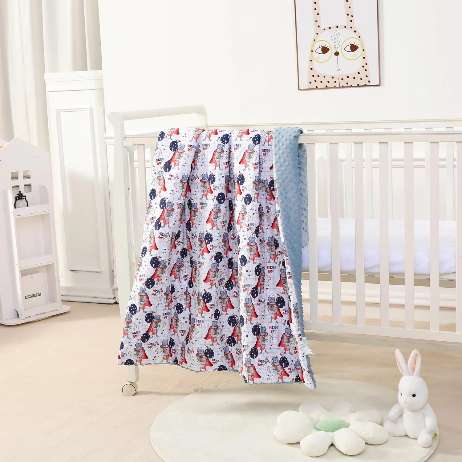 Baby and Toddler Blanket in Cotton and Soft Minky Oeko Tex - 75x100 cm - Thick Cot Blanket Polyester Filling - Comfort - Baby Swaddle, Comforter, Nap, Preschool - Newborn Gift for Girl or Boy