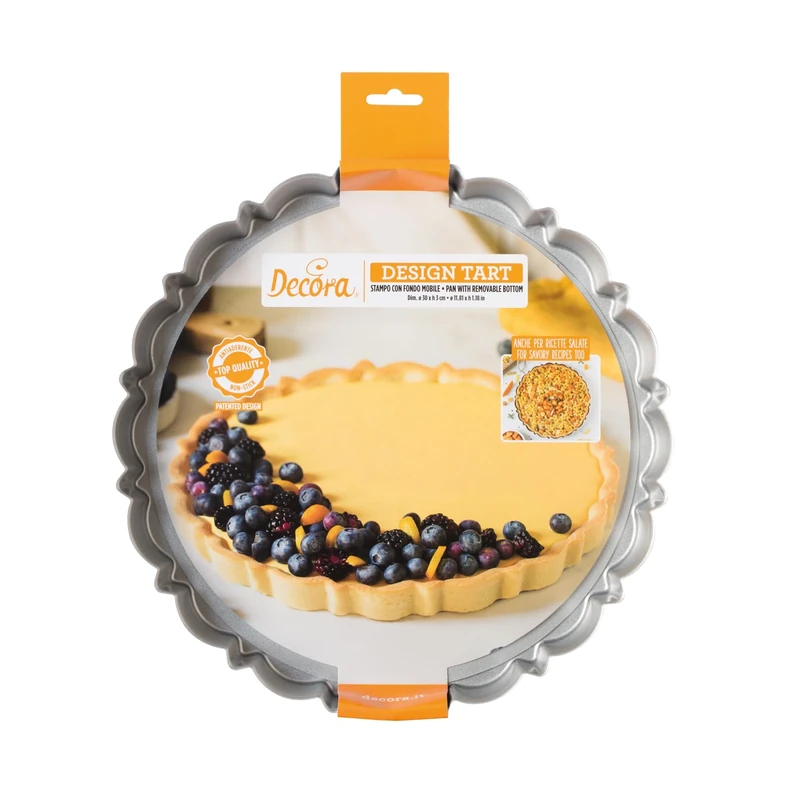 Decora 0075053 Baking Mould with Moving Base Diameter 30 x 3 H cm Non-Stick Coated Steel Round for Easy Demoulding of Cakes Registered Professional Design Patented