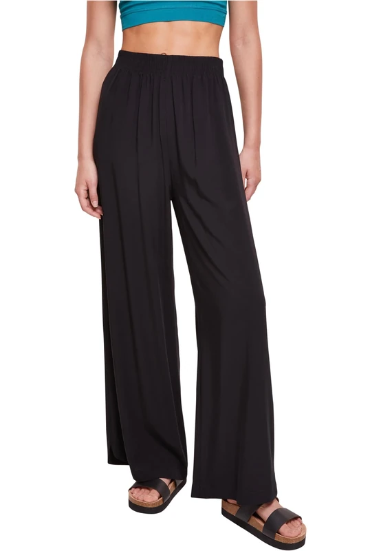 Urban Classics Women's Ladies Wide Leg Viscose Pants, Black, XXXL
