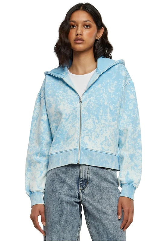 Urban Classics Women's Ladies Short Oversized Towel Washed Zip Hoody Hooded Sweatshirt, Baltic Blue, XXL