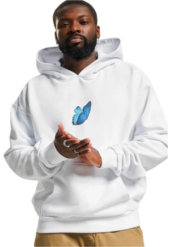 MT Upscale Mister Tee Unisex Le Papillon Heavy Oversize Hoody Hooded Sweatshirt, White,