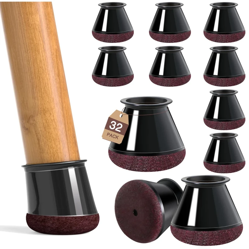 32 Pcs Chair Leg Floor Protectors Furniture Pads Floor Protectors for Hardwood Floors Large Chair Sliders Silicone Covers with Stronger Felt Pads Black Large (Fit:30.1-40mm)