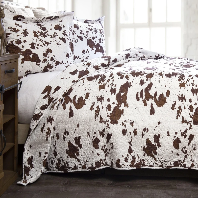 CARSTENS, INC. Western Aztec Country Bedding Set, Southwestern Microfiber Cow Print Quilt Set, Wrangler Western Cowhide, Twin