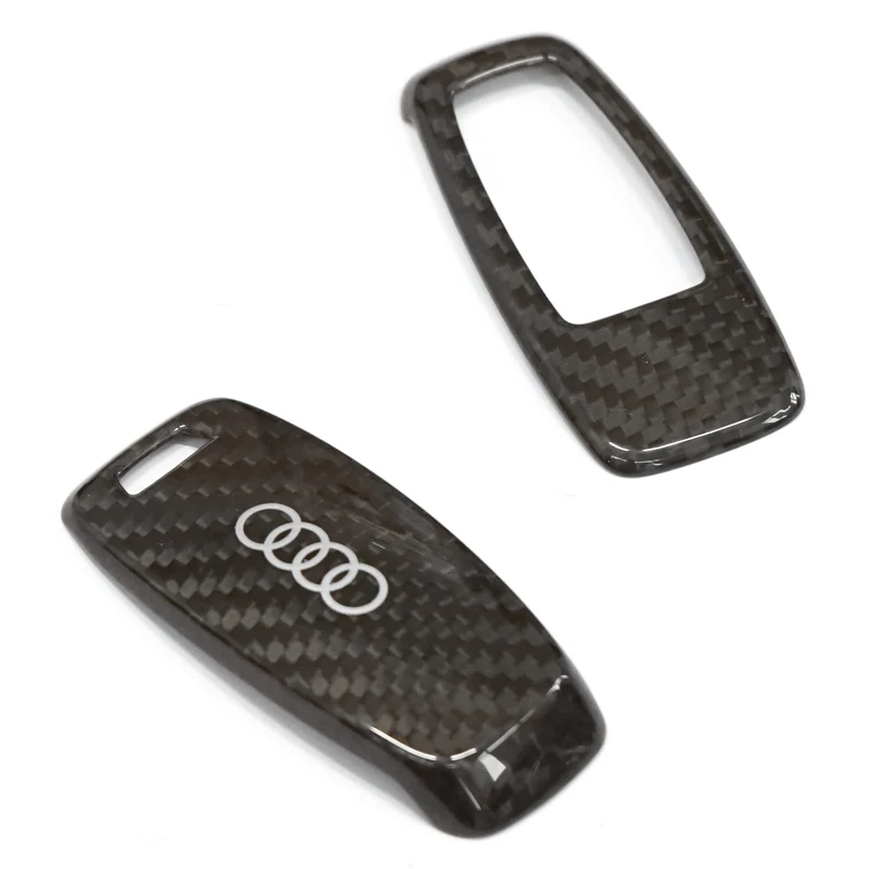Audi 4M80712083Q0 Key Fob Carbon Key Cover Remote Control Bezel with Rings Logo Only for Key 8Y0959754 and 4N0959754