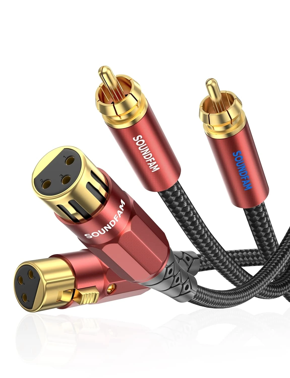SOUNDFAM PREMIUM XLR to RCA Cable 3M, 2 XLR-Female to 2 RCA-Male Connection Audio Cable - Wine Red