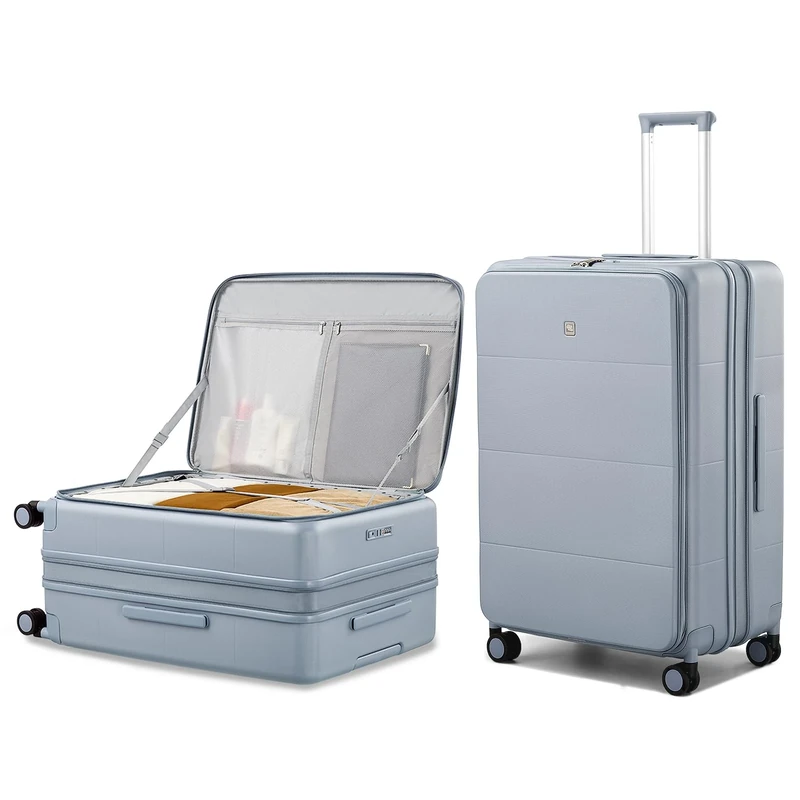 Hanke Luggage Suitcase, 20 Inch Carry On Luggage 24 Inch Checked Luggage with Spinner Wheels PC Hard Shell Suitcases TSA Luggage Travel Rolling Bag with Front Pocket, Grey(Sideways Opening), Carry On