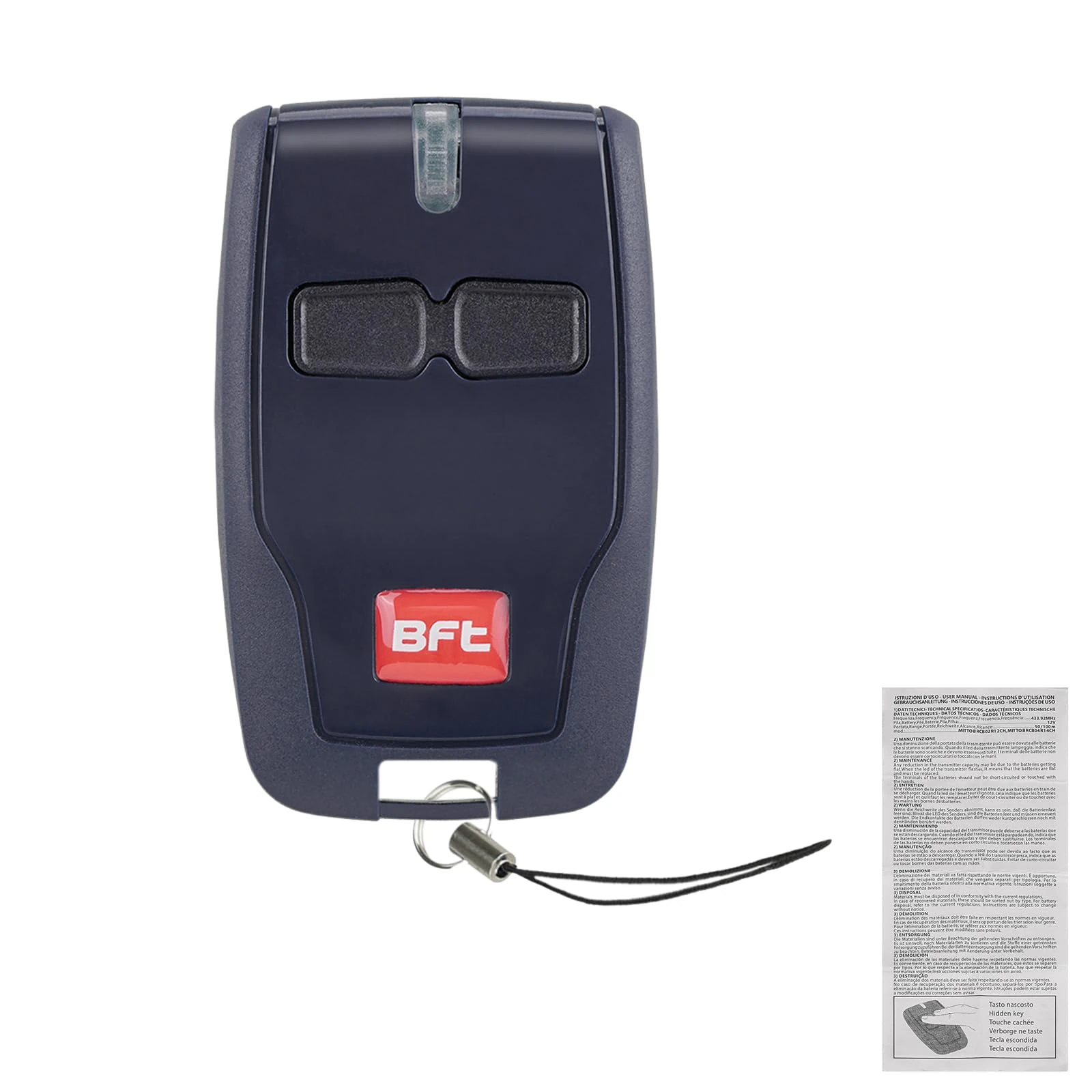 BFT Mitto 2 B RCB Garage Door Remote Control, 433MHZ, 2 Channels for Rolling Mitto 2, Kleio, Ghibli, TRC 2 - Compatible With BFT Fob
