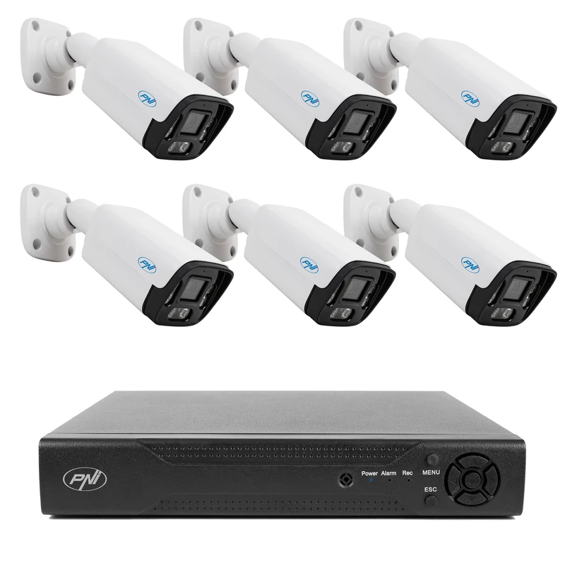 Video surveillance package NVR PNI House IP716 and 6 cameras PNI IP125 with IP, 5MP