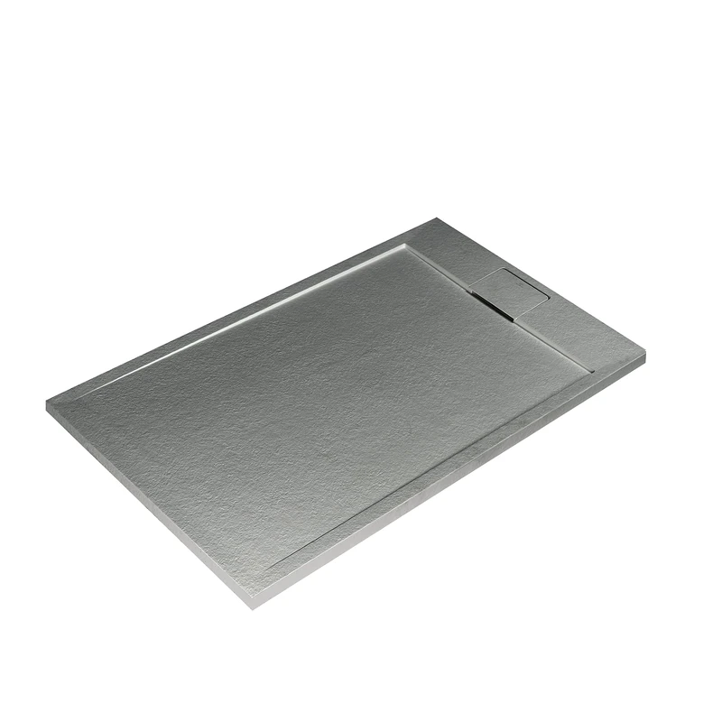 Ideal Standard - Ultra Flat S i.Life, Rectangular Shower Tray 120x80 in Resin, Short Side Drain Waste, Stone Effect matt Finish, Concrete Grey