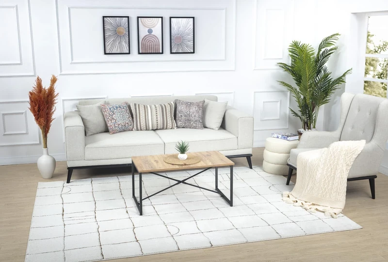 Livabliss Boden Geometric Rug - Scandi Area Rugs Living Room 200x275 cm, Dining, Kitchen - Neutral, Abstract Patterned Rugs, Boho Style, Easy Care Pile - Large Rug, Orange, Brown and Cream