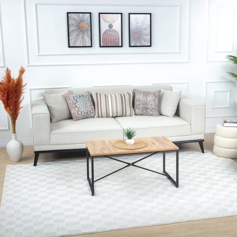 Livabliss Pula Geometric Rug - Scandi Area Rugs Living Room 200x275 cm, Dining, Kitchen - Neutral, Abstract Patterned Rugs, Boho Style, Easy Care Pile - Large Rug, Cream