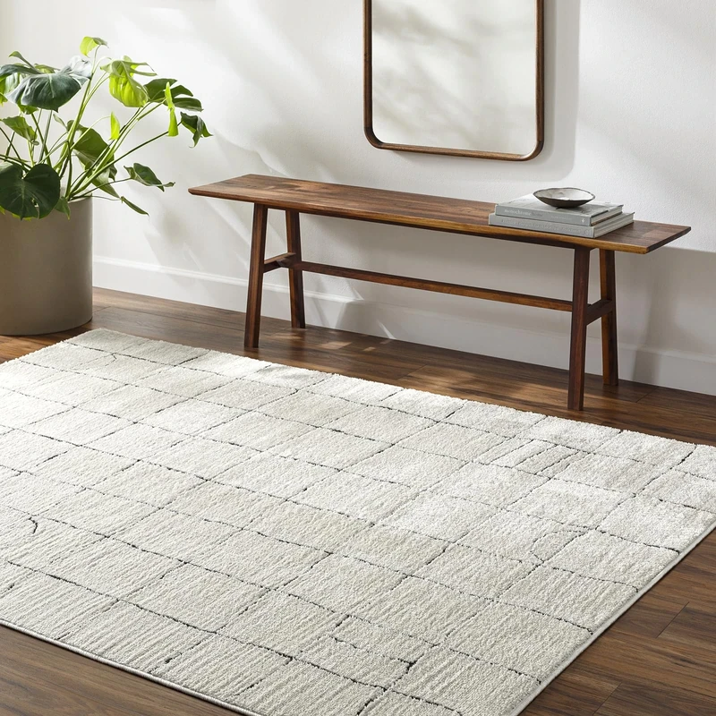 Livabliss Boden Geometric Rug - Scandi Area Rugs Living Room 200x275 cm, Dining, Kitchen - Neutral, Abstract Patterned Rugs, Boho Style, Easy Care Pile - Large Rug, Anthracite and Cream