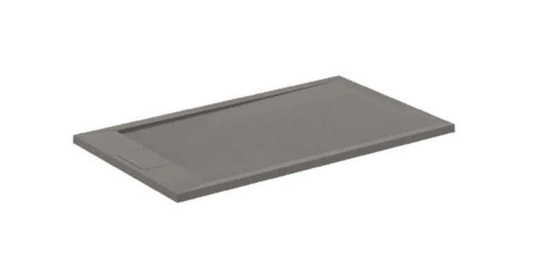 Ideal Standard - Ultra Flat S i.Life, Rectangular Shower Tray 120x70 in Resin, Short Side Drain Waste, Stone Effect matt Finish, Concrete Grey