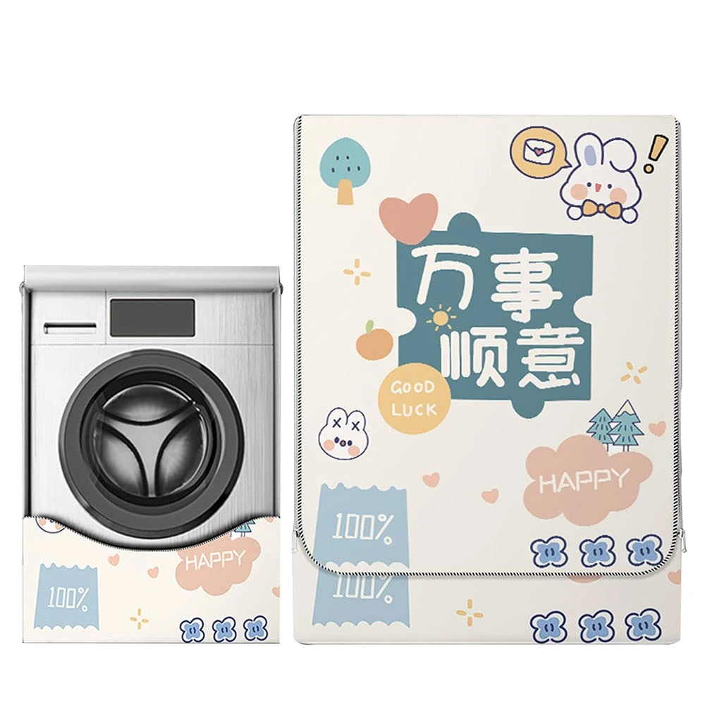 Odot Washer Dustproof Cover Front Load, Washing Machine Dryer Protector Sunscreen Waterproof Tumble Dryer Case Protective Cover for Most Front Loadi (M-capacity 8~10kg,cute)