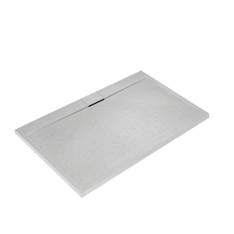 Ideal Standard - Ultra Flat S i.Life, Rectangular Shower Tray 140x90 in Resin, Long Side Drain Waste, Stone Effect matt Finish, White