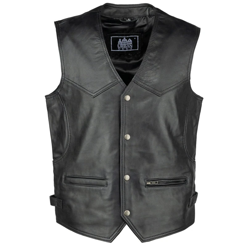 URBAN 5884 Men's Billie Style Motorcycle Comfortable Ovine Leather Biker Vest with Button Closure, Black, 3XL