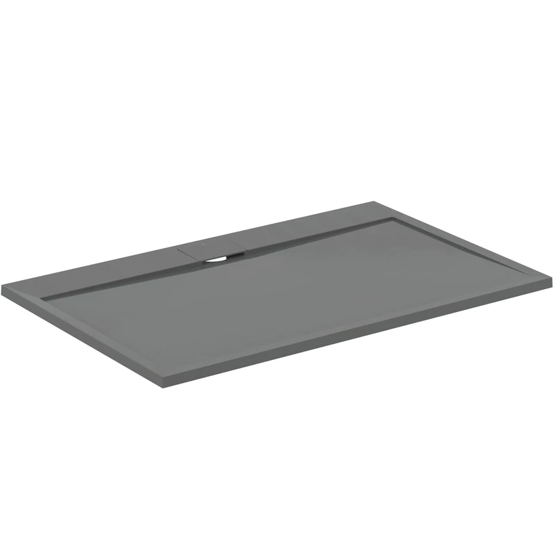 Ideal Standard - Ultra Flat S i.Life, Rectangular Shower Tray 140x90 in Resin, Long Side Drain Waste, Stone Effect matt Finish, Concrete Grey