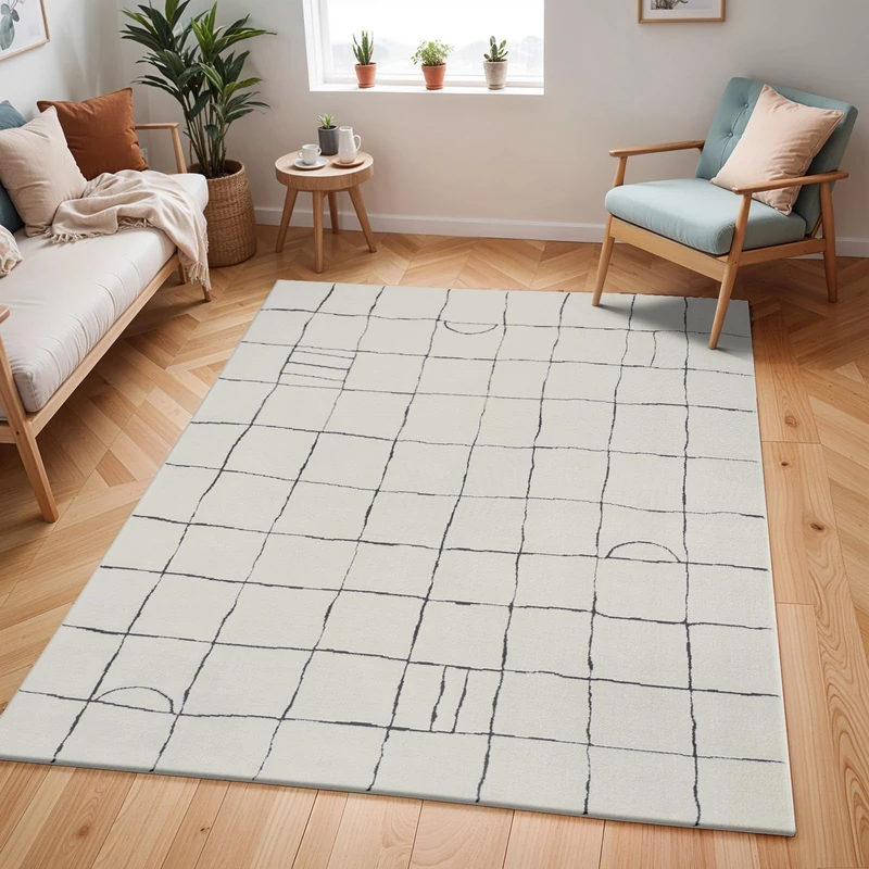 Livabliss Boden Geometric Rug - Scandi Area Rugs Living Room 160x213 cm, Dining, Kitchen - Neutral, Abstract Patterned Rugs, Boho Style, Easy Care Pile - Large Rug, Anthracite and Cream